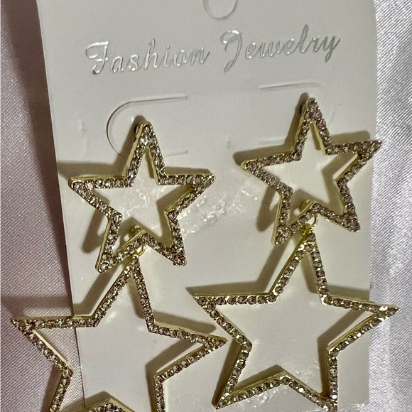 LAST 1! Rhinestone Fashion Star Hollow Drop Earrings! (Gold) - Picture 10 of 10